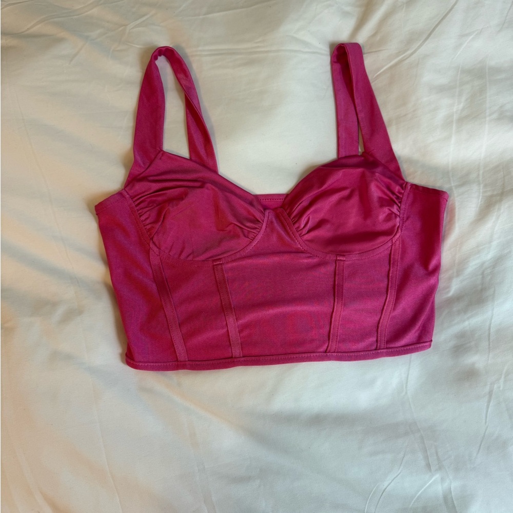 Womens M Y2K fashion bright Pink cropped Top: party going out summer